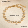 Detail van 18K vergulde roestvrijstalen armband met ronde zirkonia-stenen ingelegd - Goud Wit Zirkon (NMSB-G342-3)