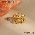Detailed view of NMSR-B531-2 gold multi-layer ring with geometric metal spheres - One Size / Gold Multi-layer Four Ball Dangle Style (NMSR-B531-2)