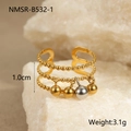 Detail view of gold beaded open ring with mixed metallic drops and 1.0cm width specs - One Size / Gold Three-layer Bead Chain Ball Dangle Style (NMSR-B532-1)
