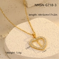 18K gold plated stainless steel heart necklace with cubic zirconia and letter I pendant - 18K Gold / Letter I (NMSN-G718-3)