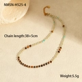 Detail view of natural stone beaded necklace with 38+5cm length and gold clasp - Tiger Eye Texture and Light Green Decorative Beads Bohemian Style (NMSN-H525-4)