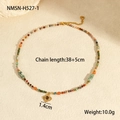 Detail of bohemian natural stone necklace with a golden sun pendant and colorful beads - Ethnic Style Multicolor Beads with Gold Sunflower Pendant Style (NMSN-H527-1)