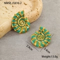 Macro detail of conch earrings in gold-plated steel with blue enamel finish - 18K Gold / Green Conch Stud Earrings (NMSE-J3410-2)