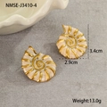 Macro view of shell-shaped gold earrings showing 3.4cm by 2.9cm dimensions and 13g weight - 18K Gold / Beige Conch Stud Earrings (NMSE-J3410-4)