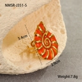 Detail view of gold-plated stainless steel nautilus shell ring with orange enamel finish - 18K Gold / Red Conch Ring (NMSR-J351-5)