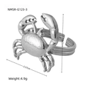 Dettaglio dell'anello a forma di granchio argento con dimensioni e peso di 4,9 g - Grande Granchio Color Acciaio (NMSR-G123-3)