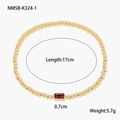 Detailed size specifications for a gold beaded bracelet with a red zircon rectangle stone - January Deep Red