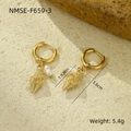 Detail showing the conch shell pendant with white pearl on a gold hoop earring - Gold Conch Pearl Hoop Dangle (NMSE-F659-3)