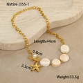 Detail of gold seashell necklace with starfish pendant, conch beads and pearl accents - Round Shell Necklace