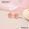 Detailed view of pink flower stud earrings with 1.56cm diameter and 2.4g weight - One Size / Pink Flower Stud Earrings (NMSE-J428-2)