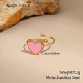 Detail showing an adjustable gold stainless steel ring with pink heart charm weighing 1.2g - One Size / Pink Heart Ring (NMSR-J431-4)