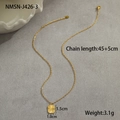 Detail view of gold stainless steel necklace showing 1.0x1.5cm pendant and 45+5cm chain size - 18K Gold / Rectangular Pendant Necklace