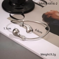 Detail view of silver teardrop bangle with pavé settings and size measurement labels - Silver Waterdrop Style