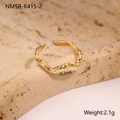 Detail showing 0.2cm wide golden hammer textured wavy ring with 2.1g weight and sizing - Wave Style (NMSR-K415-2)