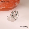 Detail view of silver geometric open ring with double row cubic zirconia 0.7cm width - Steel Color Rhinestone Inlaid Style (NMSR-K415-4)
