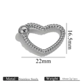 Polished heart-shaped stainless steel spring clasp with rope texture and bead detail - Heart - Silver Tone