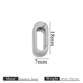 Polished stainless steel spring clasp dimensions showing 18mm height and 7mm width - Rectangle-Steel Color