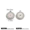 Dettaglio fronte-retro di un ciondolo a fiore da 17,5mm in acciaio inox e smalto rosa - Acciaio Tondo Rosa Zirconia Fiore