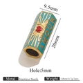 Golden stainless steel hexagonal charm with green enamel, red heart, and Amour engraving - Cyan Blue (Red Heart)