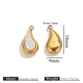 Golden stainless steel teardrop pendant with white shell inlay, size 18mm x 9mm - Gold - Water Drop