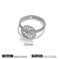Silver stainless steel DIY ring base with a 12mm round mesh tray for jewelry making - Silver 12mm