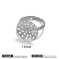 Silver adjustable stainless steel ring base with 16mm hollow round pad for jewelry DIY - Steel Color 16mm