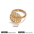 Gold-plated stainless steel ring base with 14mm round perforated tray for DIY jewelry - Gold 14mm
