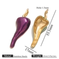 Purple enamel stainless steel chili pepper charm pendant with golden back 55.5mm size - Purple