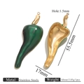 Green resin chili pepper pendant in stainless steel gold finish for jewelry making - Dark Green