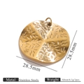 Golden 28.5mm stainless steel round pendant with textured sunburst pattern for DIY - Gold Round