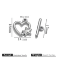 Stainless steel heart-shaped toggle clasp set with star detail in natural silver steel finish - Pentagram / Steel