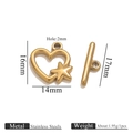 18k gold-plated stainless steel heart-shaped toggle clasp with star for jewelry making - Pentagram / Gold