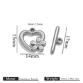 Silver heart-shaped stainless steel OT toggle clasp for DIY jewelry making - Flower / Steel