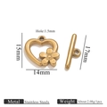 18k gold plated heart toggle clasp with floral detail and dimensions for DIY jewelry - Flower / Gold