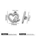Silver stainless steel heart toggle clasp with butterfly detail for DIY jewelry making - Butterfly / Steel