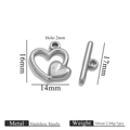 Silver stainless steel heart-shaped OT toggle clasp for DIY jewelry making - Heart / Steel