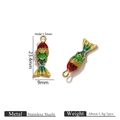 Colorful enamel fish pendants in gold-plated stainless steel for DIY jewelry making - Non-movable Red Head