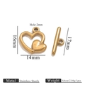 18k gold plated stainless steel heart toggle clasp for DIY jewelry making 14mm size - Heart / Gold