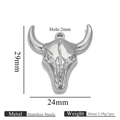 Silver bull skull pendant in stainless steel, measuring 29x24mm and weighing 3.39g - Realistic Bull Head Style - 1034 - Steel Color (Bull Horn Pendant - 1034 - Steel Color)