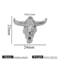 Silver-finish bull head stainless steel pendant with ethnic style engraved details - Engraved Wide Horn Style - 1036 - Steel Color (Horn Pendant - 1036 - Steel Color)