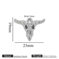 Ciondolo teschio di toro in acciaio inossidabile argento con misure di 19mm x 23mm - Stile Corno Lungo Semplice - 1032 - Colore Acciaio (Ciondolo a Corno - 1032 - Colore Acciaio)