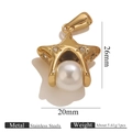 18K gold plated stainless steel starfish pendant with white pearl and zircons - Starfish Shape (Pearl Pendant 8)
