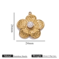 Colgante de flor vintage francés en acero inoxidable dorado con perla de imitación - Flor con perla artificial (Dorado)