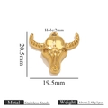 Pendaglio testa di toro in acciaio inossidabile dorato con dimensioni e stile western - Stile a righe in corno - 1033 - Oro (Ciondolo in corno a righe in corno - 1033 - Oro)