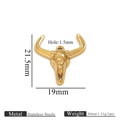 Ciondolo teschio di mucca in acciaio inossidabile dorato con incisioni vintage dettagliate - Stile Inciso Vintage - 1031 - Oro (Ciondolo a Corno - 1031 - Oro)