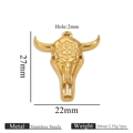Ciondolo teschio di toro in acciaio dorato 27x22mm con incisioni bohémien rifinite - Stile con Rilievo Floreale-1035-Oro (Ciondolo a Corno-1035-Oro)