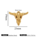 Ciondolo teschio di bue dorato in acciaio inossidabile con dimensioni dettagliate 23x19mm - Stile Corno Lungo Liscio-1032-Oro (Ciondolo Corno-1032-Oro)