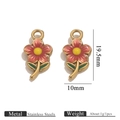 Colgante flor vintage francés en esmalte rojo con chapado en acero inoxidable - Flor rosa con esmalte