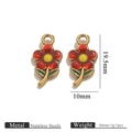 Colgante de flor roja en acero inoxidable con hoja verde para joyería de bricolaje - Flor roja con esmalte