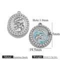 Oval stainless steel pendant with swallow bird relief and teal enamel paint finish - Bird And Olive Branch Style (Z2647S1)